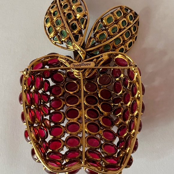 IRADJ MOINI Vintage Large Apple Fruit Brooch Pin Costume Designer Jewelry - Picture 5 of 10